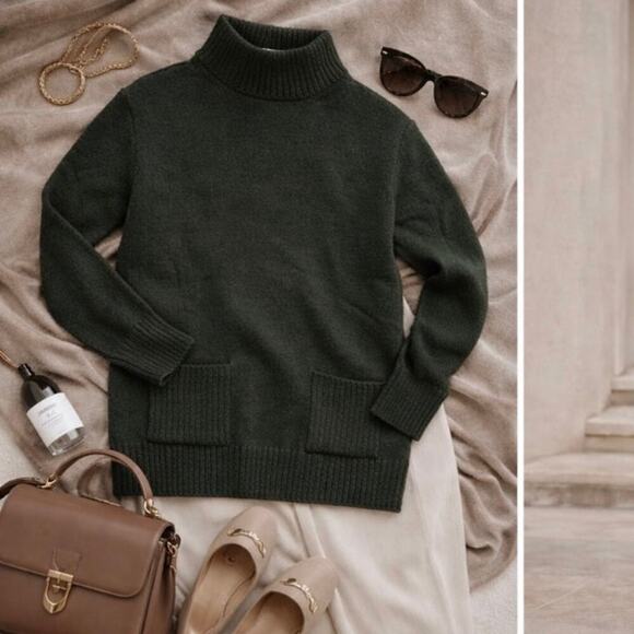 Cashmere Project Forest Green Pocket Mock Neck Sweater - Picture 2 of 7